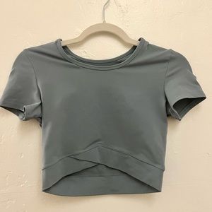 Halara Dusty Blue Cross-Over Crop Top